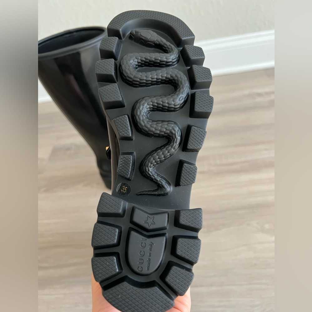 NEW GUCCI Knee High Rubber Horsebit Tall Rain Boot Nero Black Horse Size 5 - Picture 4 of 7
